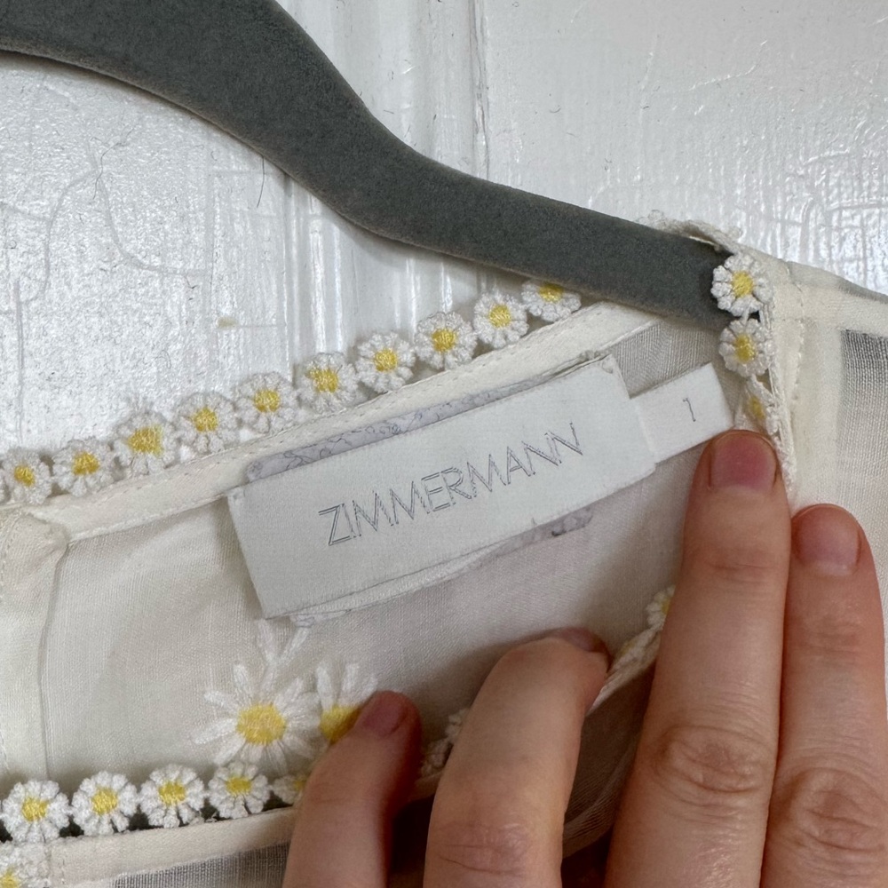 Zimmermann Acacia Tiered Embroidered Eyelet Yellow Flower Cream Midi Dress NEW - Picture 8 of 16